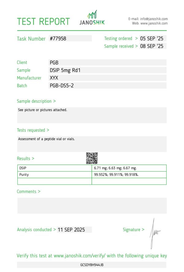 COA DSIP 5 mg / vial