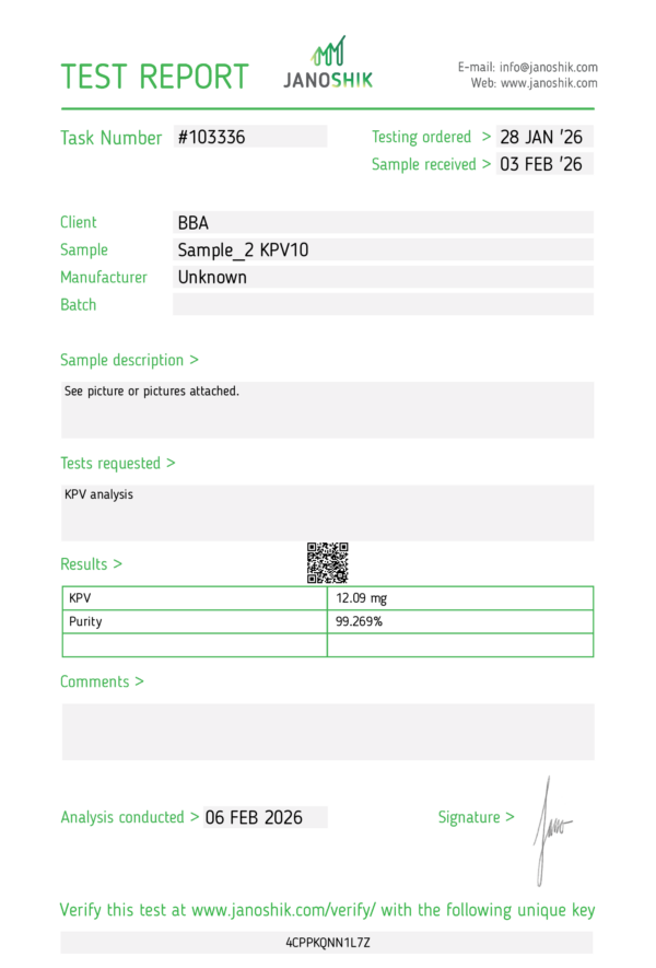 COA KPV 10 mg / vial